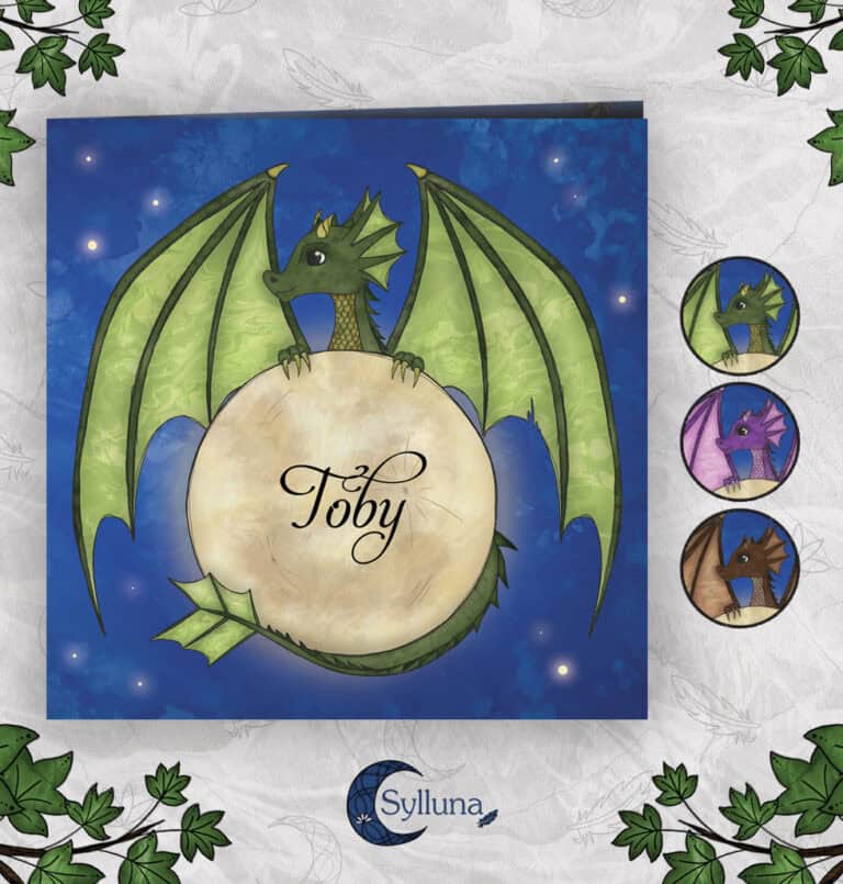 Draak Geboortekaartje Maandraak Lief Draakje Babykaart Groen-Paars-Bruin Handgetekend